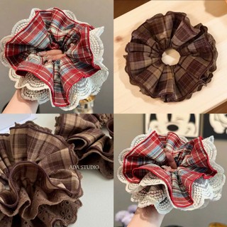 Scrunchies dây nơ cột tóc mẫu caro trendy phồng to nhiều lớp