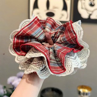 Scrunchies dây nơ cột tóc mẫu caro trendy phồng to nhiều lớp