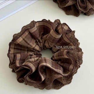 Scrunchies dây nơ cột tóc mẫu caro trendy phồng to nhiều lớp