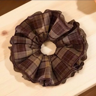 Scrunchies dây nơ cột tóc mẫu caro trendy phồng to nhiều lớp