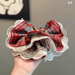Scrunchies dây nơ cột tóc mẫu caro trendy phồng to nhiều lớp