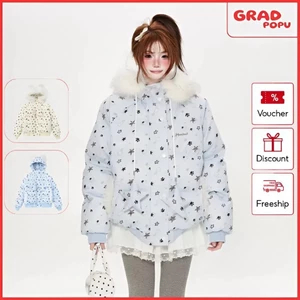 Áo khoác phao GRADPOPU ấm áp dày dặn có mũ trùm đầu siêu dễ thương với họa tiết ngôi sao PAP175