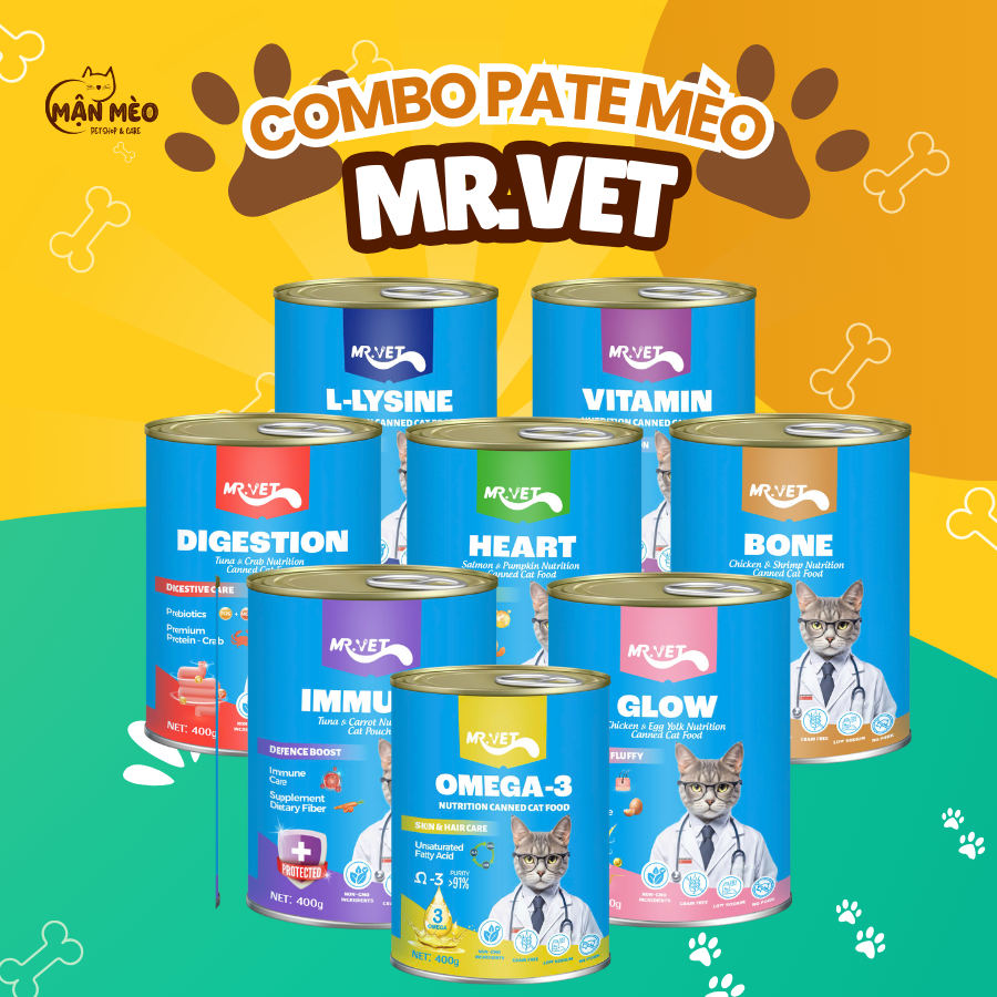 [400g] Pate Cho Mèo MR.VET Nutrition Series- Dưỡng Lông Mượt, Bổ Sung Vitamin, Tăng Cường Miễn Dịch
