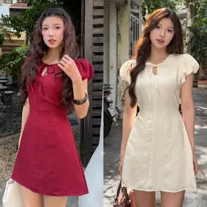 CÓ BIGSIZE - Đầm LEXI tay bồng phối cổ tàu buộc nơ có lớp lót trong kèm quần bảo hộ DA251