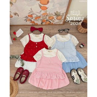 Set Bộ Váy Bé Gái JUNO AZB614 – Set 3 Chi Tiết Áo Thun + Áo Dây Bèo + Chân Váy Bí, Cotton Co Giãn