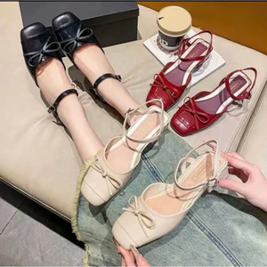 Giày Nữ Mũi Vuông Đính Nơ ,Đế 3cm,Thời Trang Nữ