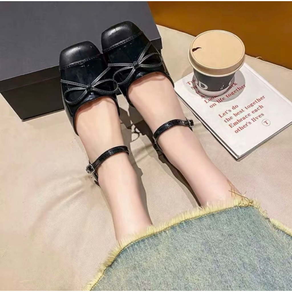 Giày Nữ Mũi Vuông Đính Nơ ,Đế 3cm,Thời Trang Nữ