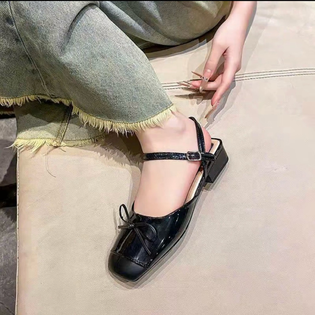 Giày Nữ Mũi Vuông Đính Nơ ,Đế 3cm,Thời Trang Nữ
