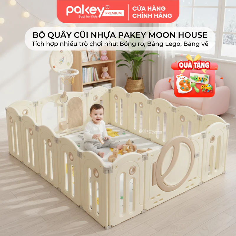 Bộ Quây Cũi Nhựa Pakey Premium Moon House Cho Bé, Tích Hợp Bảng Lego Kèm Bảng Vẽ Giúp Bé Phát Triển Toàn Diện — ảnh 1