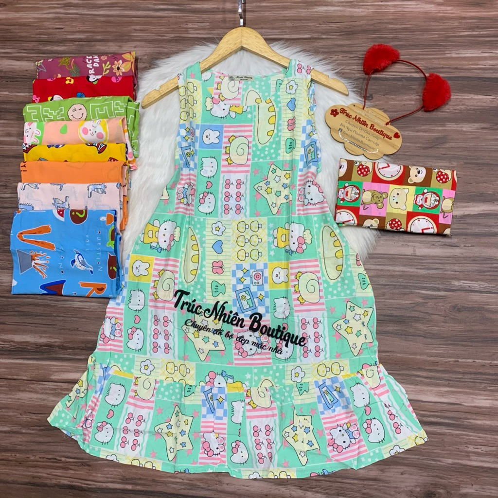 Đầm váy ngủ tay sát nách vải tole mặc nhà mặc ngủ dễ thương phom dưới 57kg - D13