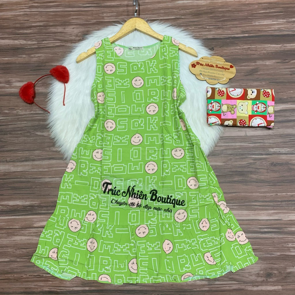 Đầm váy ngủ tay sát nách vải tole mặc nhà mặc ngủ dễ thương phom dưới 57kg - D13