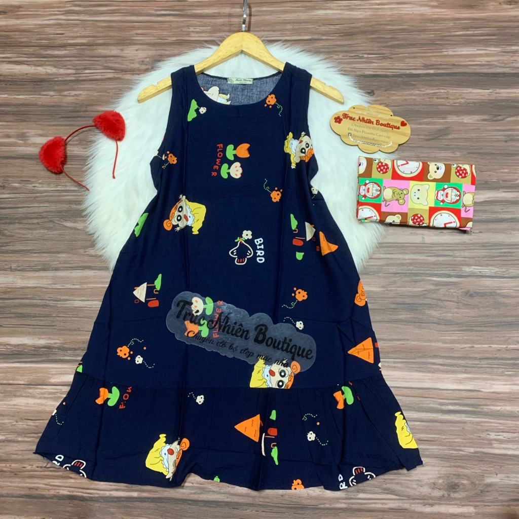 Đầm váy ngủ tay sát nách vải tole mặc nhà mặc ngủ dễ thương phom dưới 57kg - D13