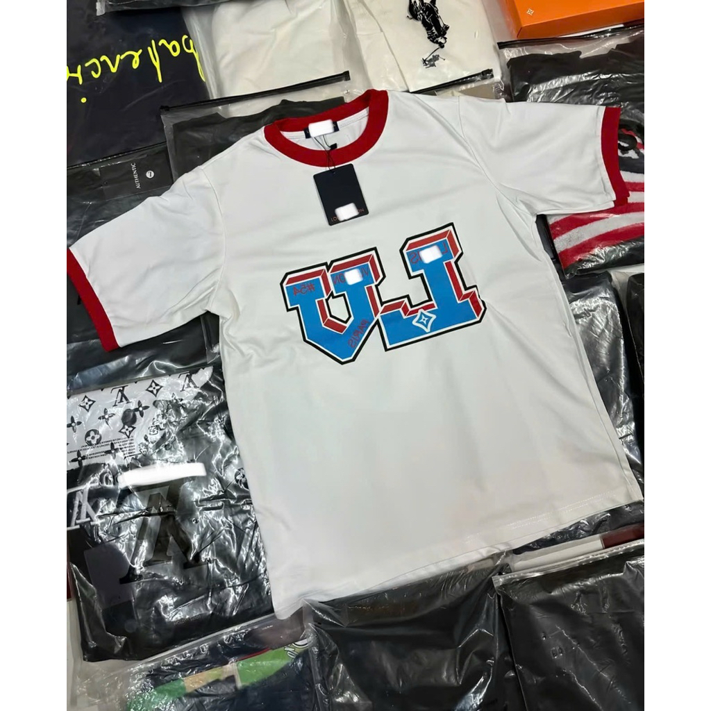 ⚡️[Hight Quality] Áo Phông Len Cổ Tròn Nam Nữ \/ Ready To Wear - Điểm Nhấn Cổ Tay Đỏ Trắng Cao Cấp Loại 1