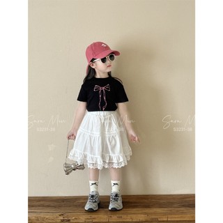 Set Áo In Nơ Và Chân Váy Dài Bé Gái S3231 – Bộ Thô Cotton In Nơ 3D, Chân Váy Xòe Xinh Yêu