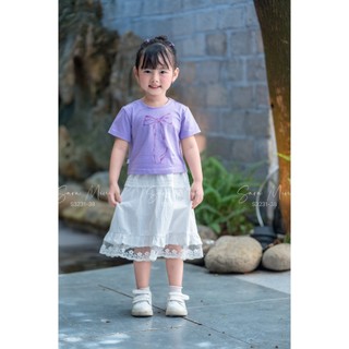 Set Áo In Nơ Và Chân Váy Dài Bé Gái S3231 – Bộ Thô Cotton In Nơ 3D, Chân Váy Xòe Xinh Yêu