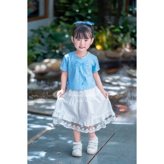 Set Áo In Nơ Và Chân Váy Dài Bé Gái S3231 – Bộ Thô Cotton In Nơ 3D, Chân Váy Xòe Xinh Yêu