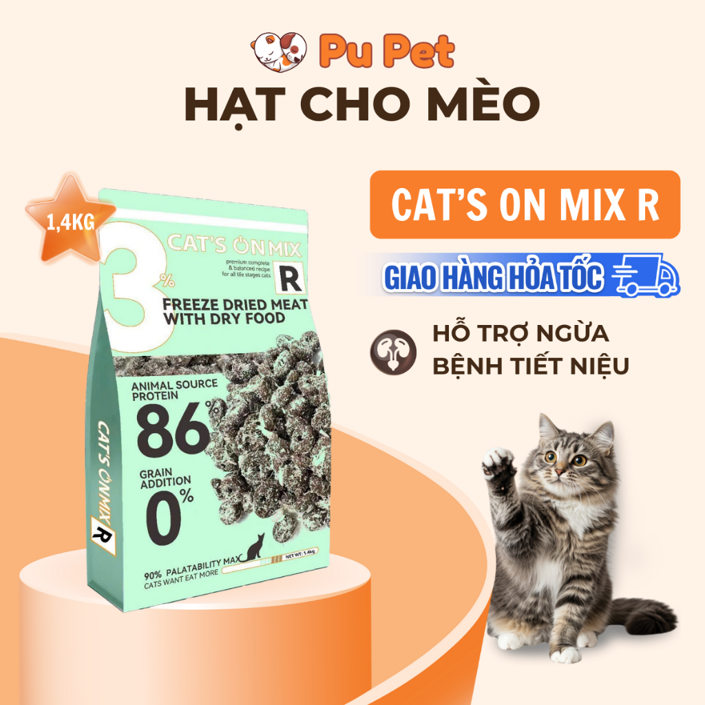 Hạt New Cat's On Mix R Gói 1.4KG Ruốc không độn ngũ cốc, hỗ trợ mèo bị thận, bổ sung men vi sinh