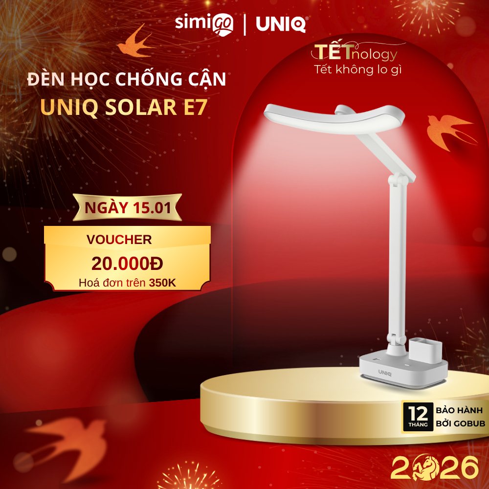 Đèn học để bàn chống cận thị UNIQ Solar E7 đèn học tích điện bàn làm việc đọc sách LED bảo vệ mắt cho bé sạc pin