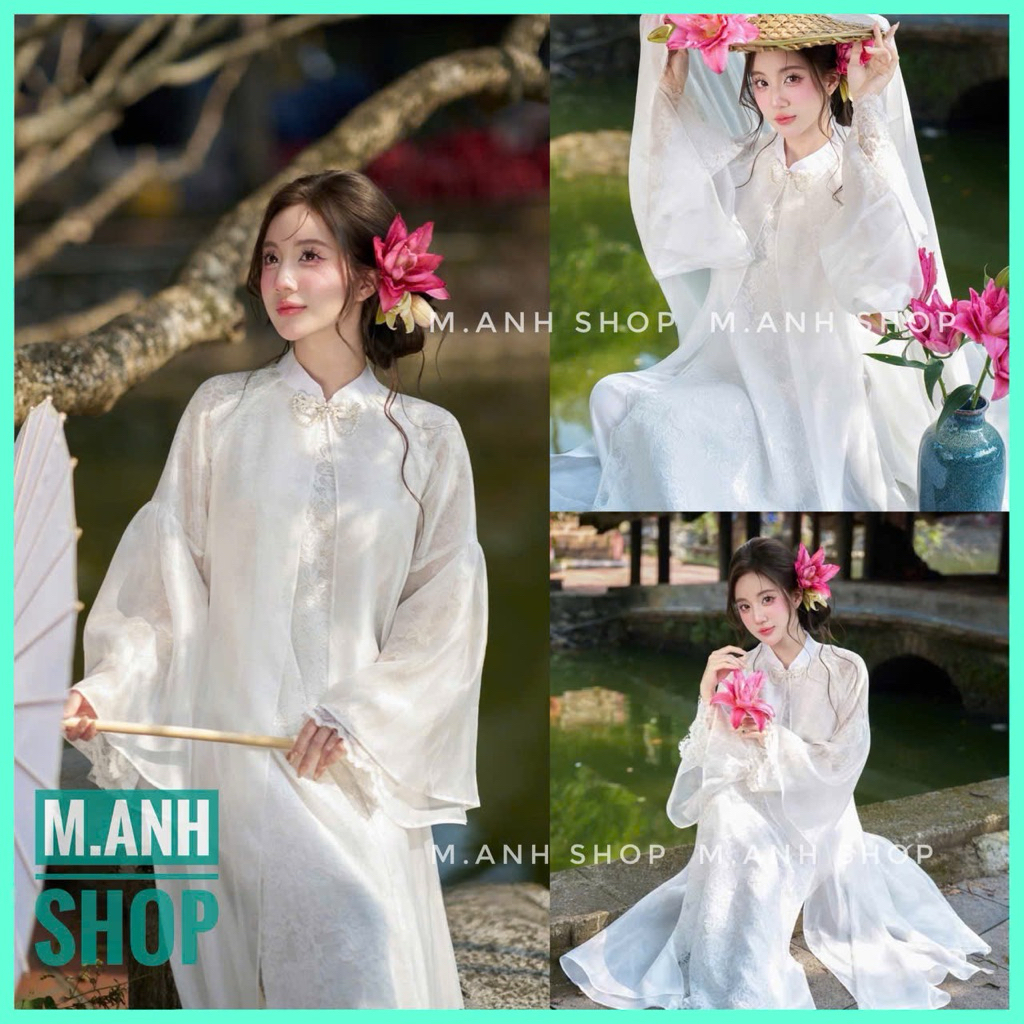 Áo Dài Cách Tân Dao Phụng Cao Cấp 6 Tà Vải Ren Hoa Phối Cúc Ngọc Cao Cấp Mặc Tết