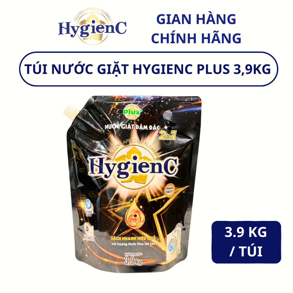 [DIỆN MẠO MỚI] Nước Giặt Xả Đậm Đặc HygienC Plus 3,9Kg/ Túi - Sạch Vết Bẩn, 6  Mùi Hương