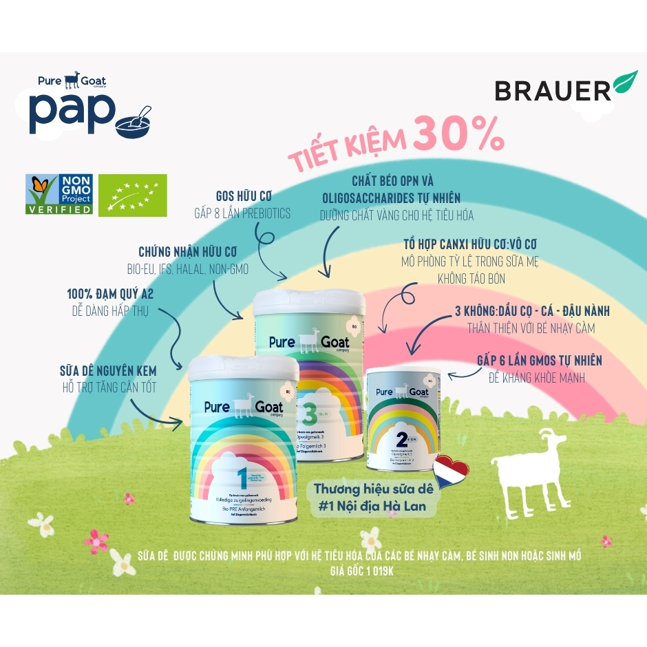 [Tiêu hóa & Đề kháng tốt] QT Bột Pure Goat bột sữa Dê Hữu Cơ #1 Nội địa Hà Lan Chứa Đạm Quý A2 cho bé từ 0m