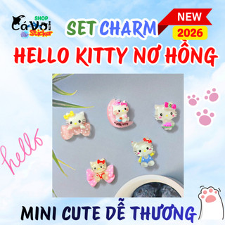 Set Charm gắn dép Hello Kitty Cute Nơ Hồng – Charm Gắn Dép DIY Baby Pink, Phụ Kiện Trang Trí Dép Xinh