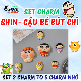 Set Charm Shin đầu to Shin Cậu Bé Bút Chì Gia Đình & Bạn Bè Chibi Cute – Charm Gắn Dép Hoạt Hình Ngộ Nghĩnh