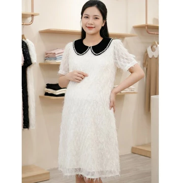 Đầm Bầu Ren Lông Cổ Bèo Đính Đá Cao Cấp Trùm đồ bầu váy bầu váy xuông bầu váy mặc nhà cho bầu