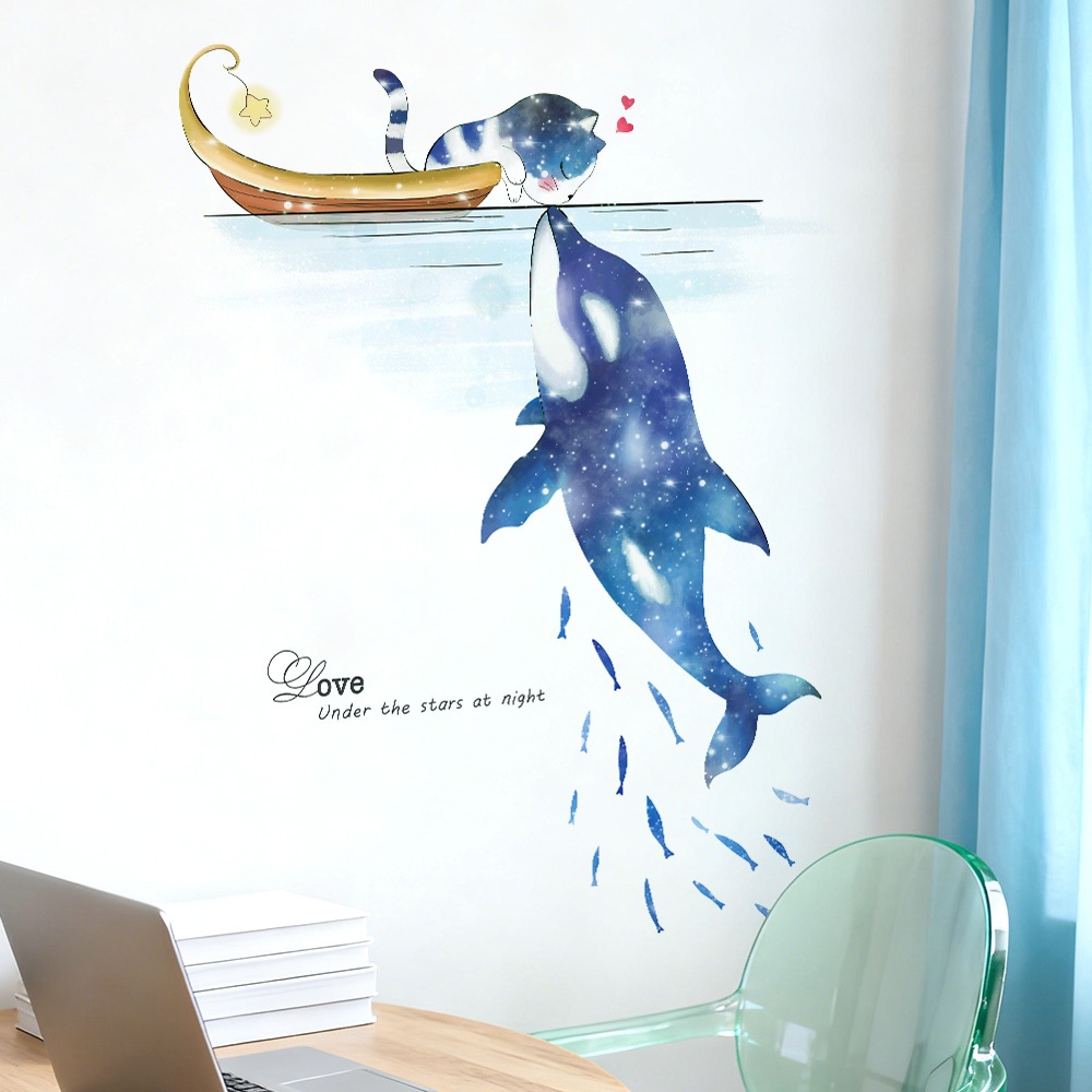 Decal Dán Tường Cá Voi Ánh Sao Thiên Hà Có Keo Sẵn 130x82cm - Trang Trí Phòng Khách Phòng Ngủ