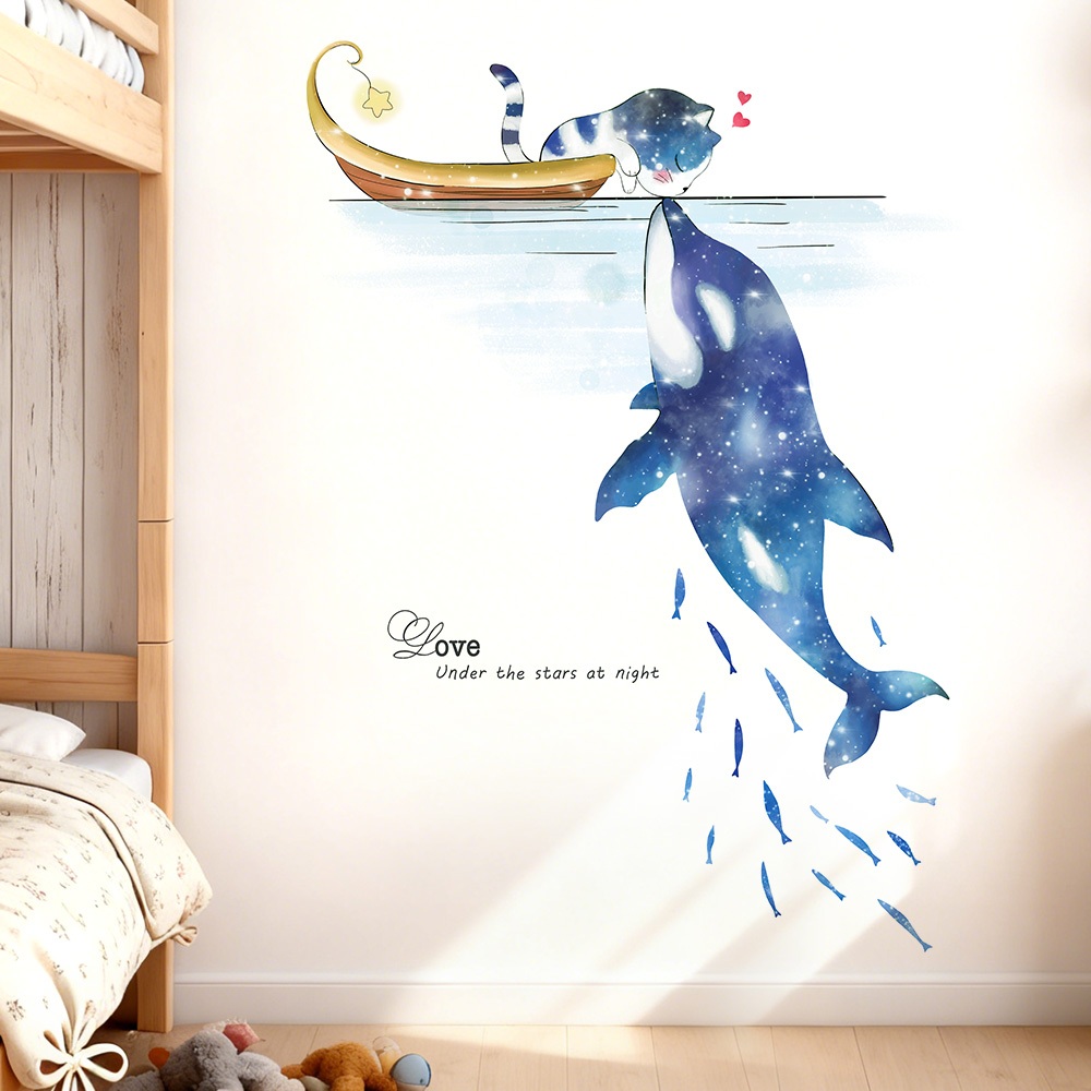 Decal Dán Tường Cá Voi Ánh Sao Thiên Hà Có Keo Sẵn 130x82cm - Trang Trí Phòng Khách Phòng Ngủ