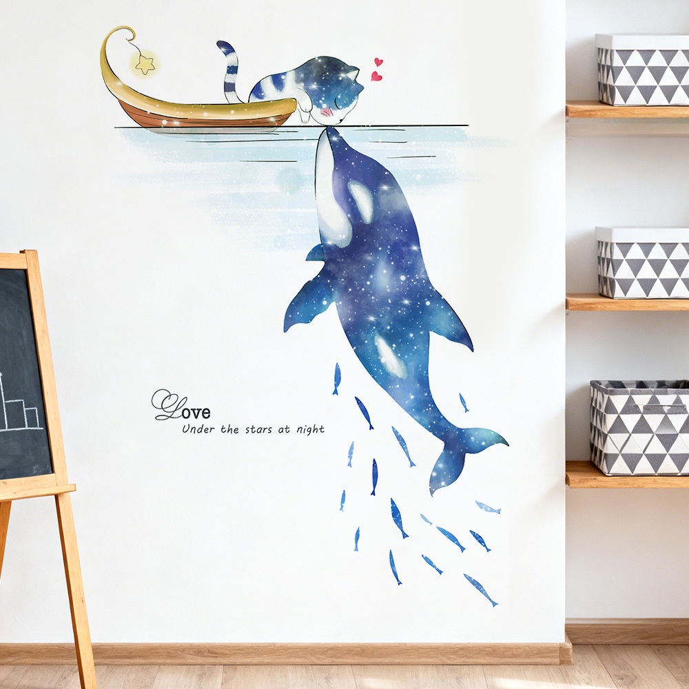 Decal Dán Tường Cá Voi Ánh Sao Thiên Hà Có Keo Sẵn 130x82cm - Trang Trí Phòng Khách Phòng Ngủ