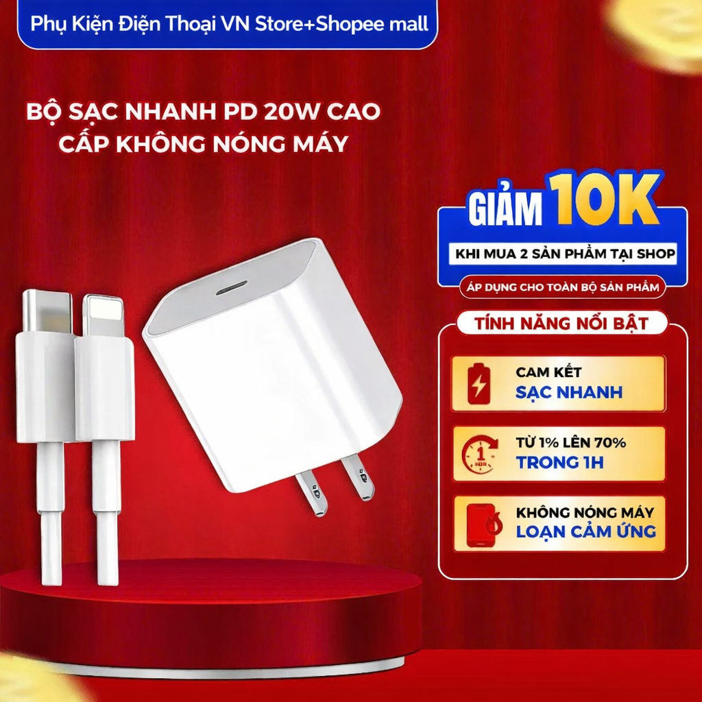 [ CHÍNH HÃNG ] Bộ Sạc Nhanh 20W An Toàn - Đảm Bảo Ổn Định, Chống Nóng và Nổ Đỉnh Cao -HEATMASTER