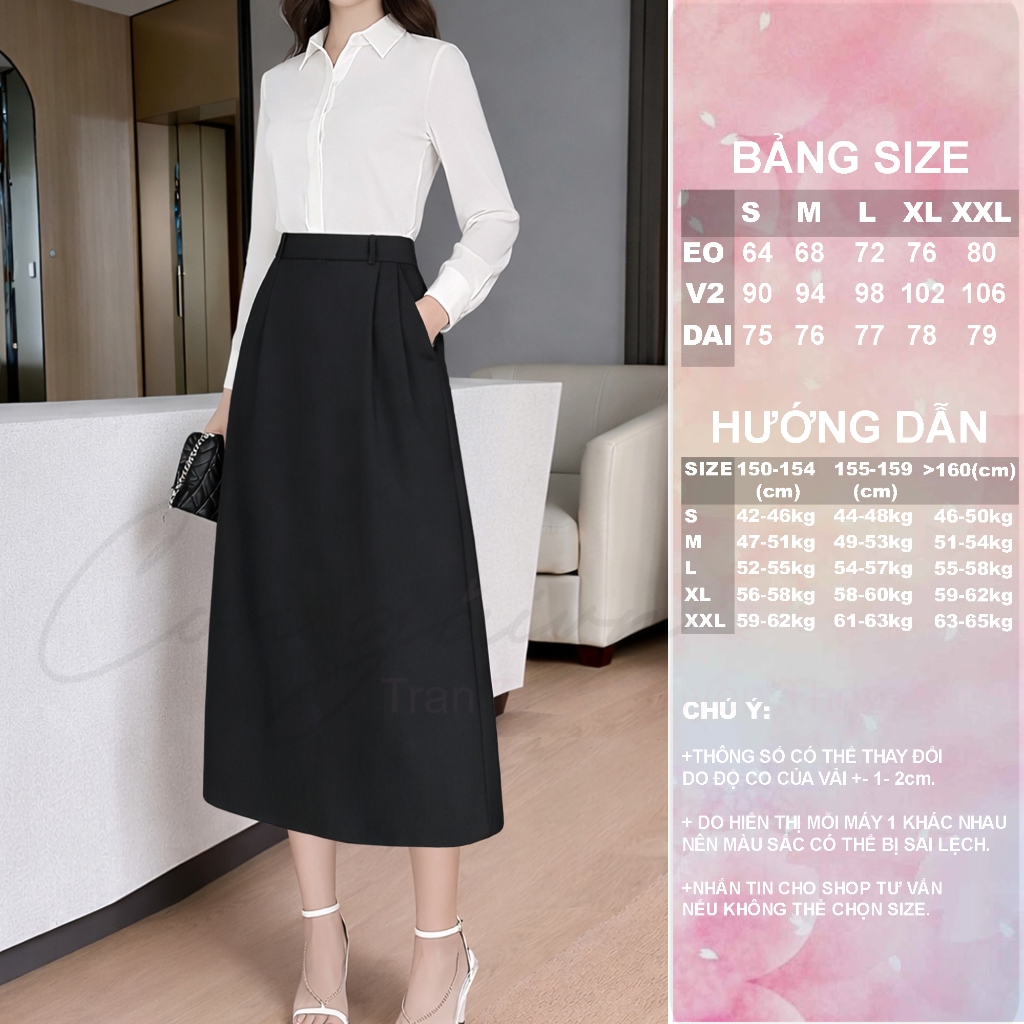 [Congaivn] Chân váy cạp cao dáng A dài CV40, vải đẹp, dày dặn đứng form, tôn dáng.