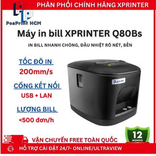 Máy in bill, hoá đơn tính tiền XPRINTER T80L kết nối USB+LAN khổ 80mm, máy in bill kết nối điện thoại, máy in livestream
