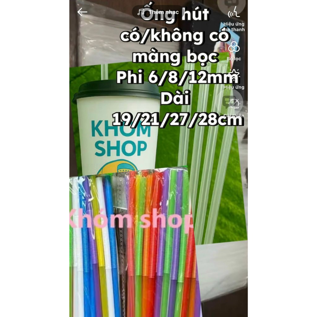 500g Ống Hút Dài 19 /21 /24/ 28 /33cm Phi 6/8/12 Cho Ly Cao,Ống Hút Đen/Trắng/Màu/Trong Suốt Không/Có Màng Bọc