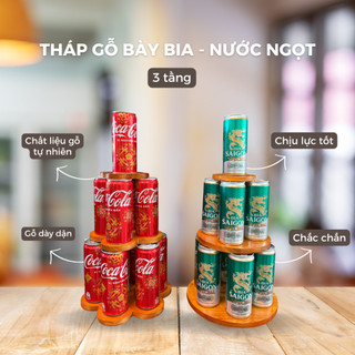 Tháp Gỗ 3 Tầng Bày Bia, Nước Ngọt Sang Trọng,Tiện Lợi Các Dịp Lễ Tết,Cúng Bái 100% Gỗ Tự Nhiên