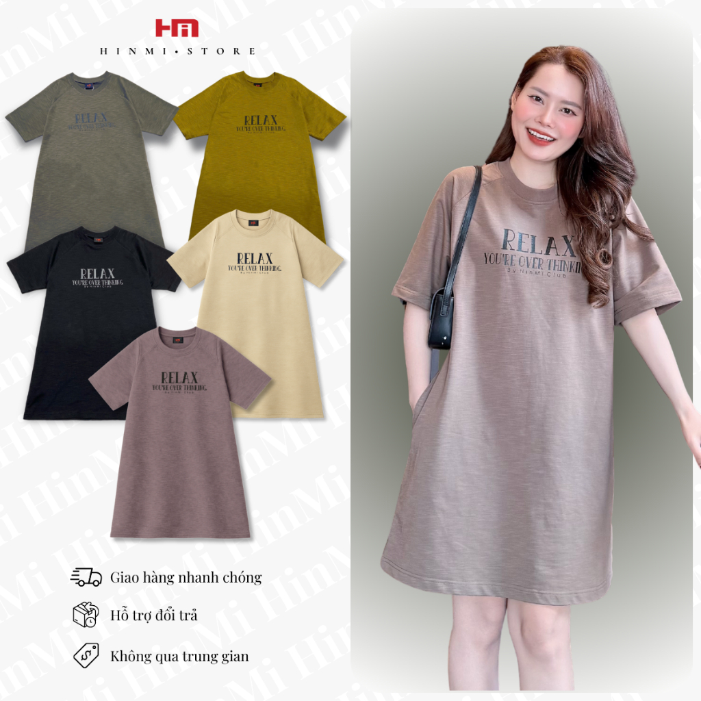 Váy Chữ A_Foom Rộng In Chữ RELAX Đơn Giản Mặc Dc Hằng Ngày,Bầu Có Thể Mang Dc