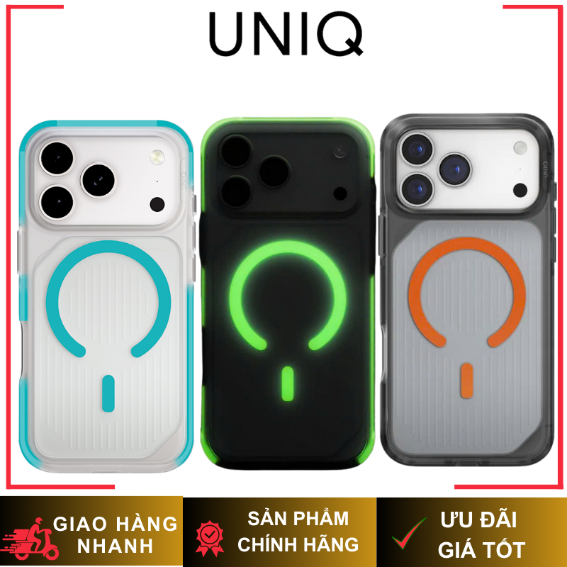 Ốp UNIQ COMBAT ACTIVE Chống Sốc Dạ Quang Có Dây Đeo Tích Hợp Sạc Từ Tính Chính Hãng cho iP 17 Pro Max