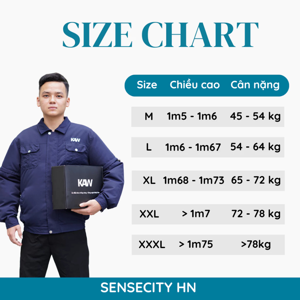 Áo điều hòa KAW Chính Hãng (lẻ áo - không phụ kiện) quạt mát, chống nắng nóng, an toàn
