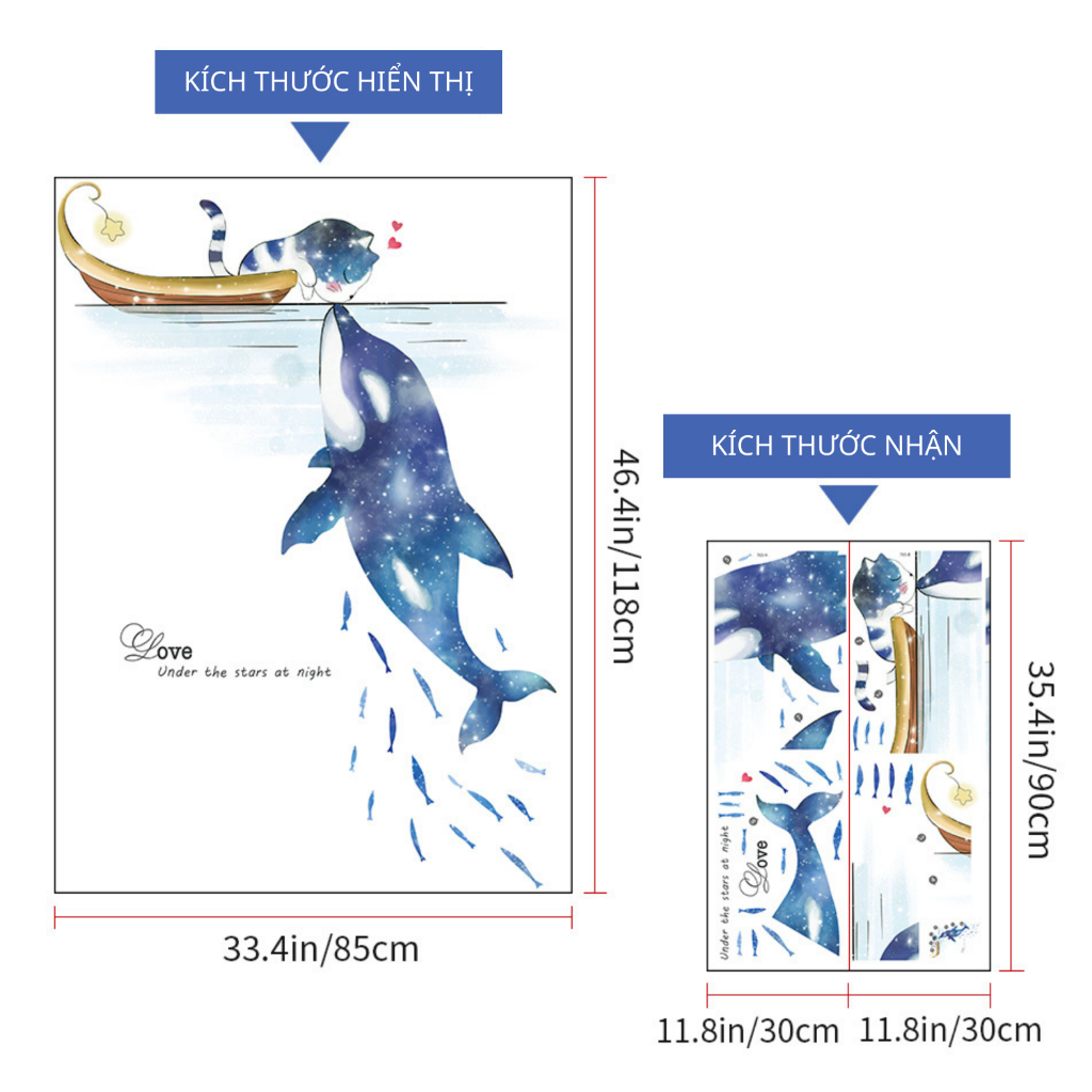Decal Dán Tường Cá Voi Ánh Sao Thiên Hà Có Keo Sẵn 130x82cm - Trang Trí Phòng Khách Phòng Ngủ