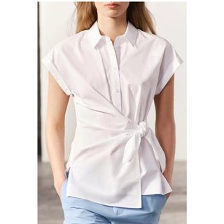 Áo sơ mi Zara made in Morocco buộc eo cotton mát đẹp không nhăn