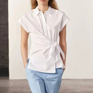 Áo sơ mi Zara made in Morocco buộc eo cotton mát đẹp không nhăn