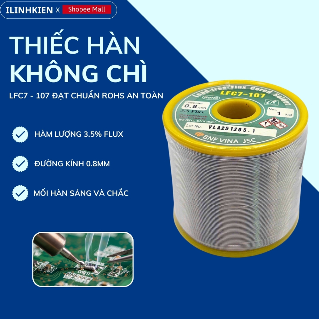 Thiếc Hàn Không Chì LFC7-107 0.8mm Cuộn Nguyên 1Kg Ít Cặn - Hàn Mượt ...