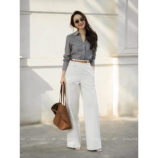 Sơ mi suông cổ liền hàng HAGOO phong cách công sở thanh lịch [A8088]