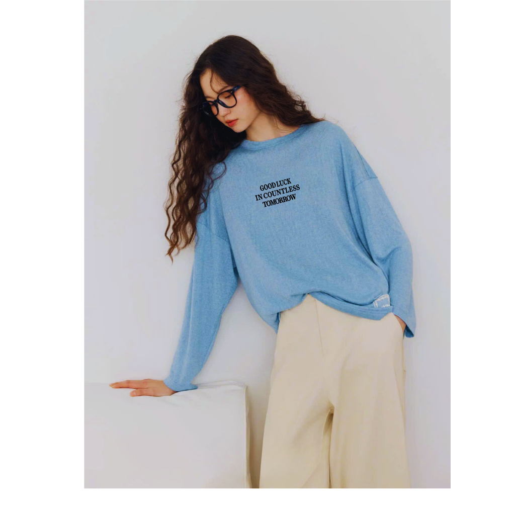 Áo thun nữ tay dài gam màu xanh Biển in hình dể thương JULYFASHION, Áo dài tay nữ chất xượt màu sáng mặc đẹp