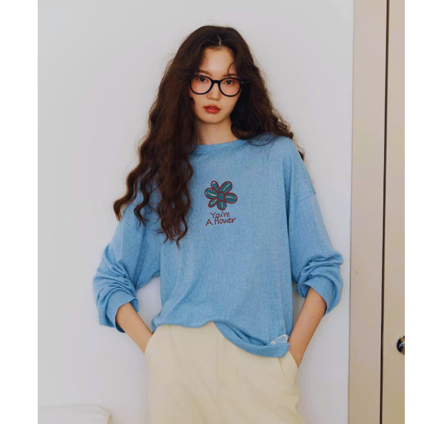 Áo thun nữ tay dài gam màu xanh Biển in hình dể thương JULYFASHION, Áo dài tay nữ chất xượt màu sáng mặc đẹp