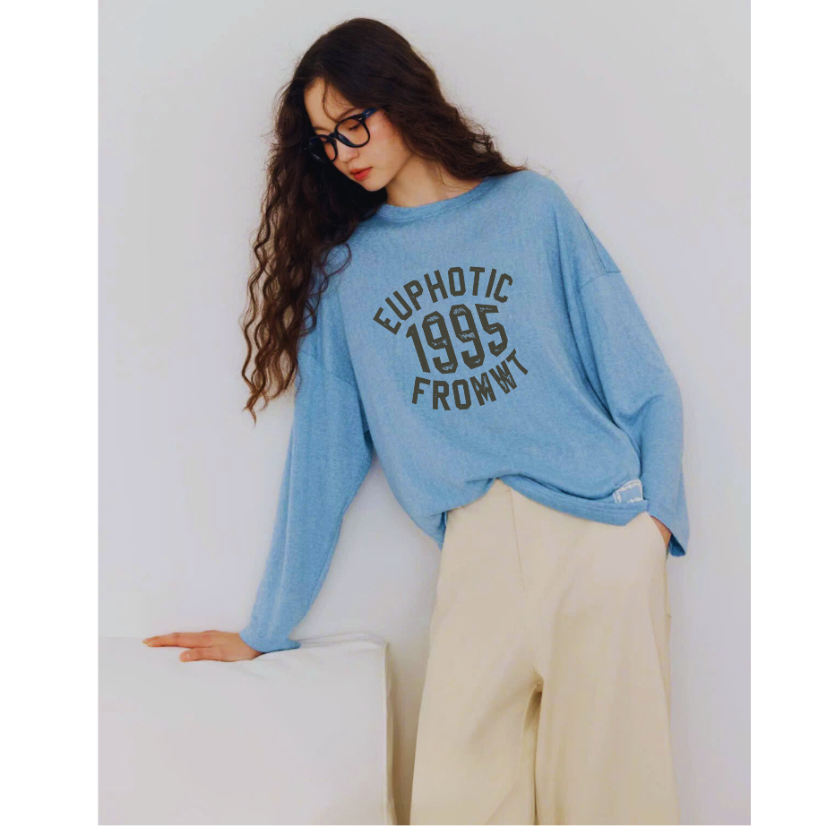 Áo thun nữ tay dài gam màu xanh Biển in hình dể thương JULYFASHION, Áo dài tay nữ chất xượt màu sáng mặc đẹp