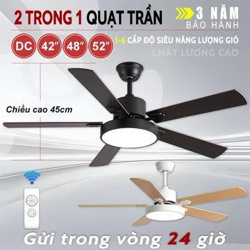 Quạt trần đèn 132cm cánh gỗ đèn quạt trần điều khiển từ xa 5 Cánh Gió Điều Khiển Từ Xa Hẹn Giờ kèm