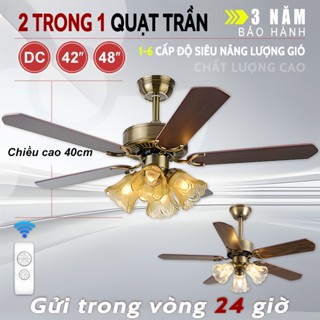Gogeous Quạt trần cách cổ điển phòng khách/phòng ngủ đèn quạt trần màu nâu gỗ 3 tốc độ gió