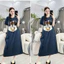 Đầm dáng rộng bầu bigsize mặc được dễ thương Váy không cổ cộc tay dáng dài form rộng chất bò giấy hình thỏ cute T1129G